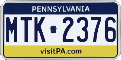 PA license plate MTK2376