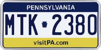 PA license plate MTK2380
