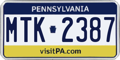 PA license plate MTK2387