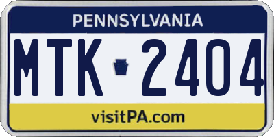 PA license plate MTK2404