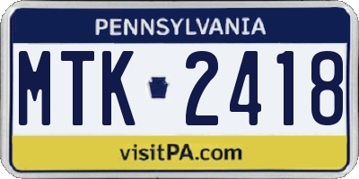 PA license plate MTK2418