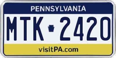 PA license plate MTK2420