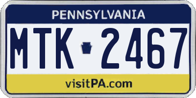 PA license plate MTK2467