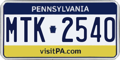 PA license plate MTK2540