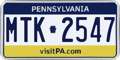 PA license plate MTK2547