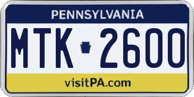 PA license plate MTK2600