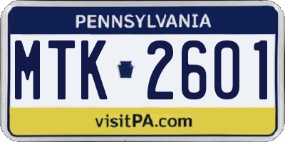 PA license plate MTK2601