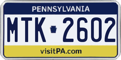 PA license plate MTK2602
