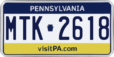 PA license plate MTK2618