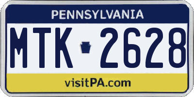 PA license plate MTK2628