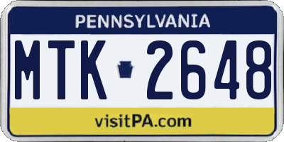 PA license plate MTK2648