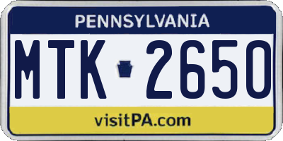PA license plate MTK2650