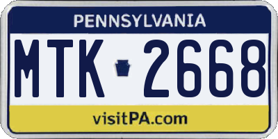 PA license plate MTK2668