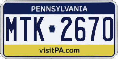 PA license plate MTK2670