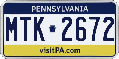 PA license plate MTK2672