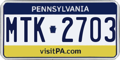 PA license plate MTK2703