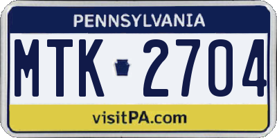 PA license plate MTK2704