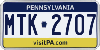 PA license plate MTK2707