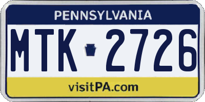 PA license plate MTK2726
