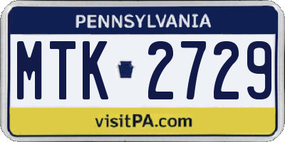 PA license plate MTK2729