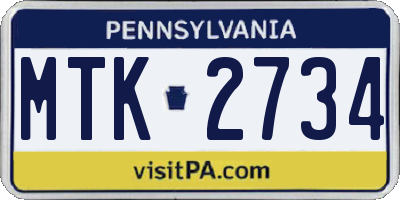 PA license plate MTK2734