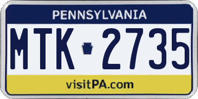 PA license plate MTK2735