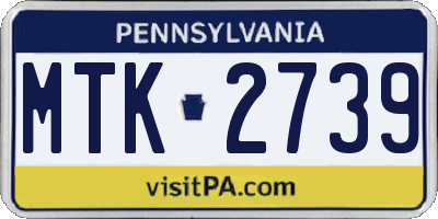 PA license plate MTK2739