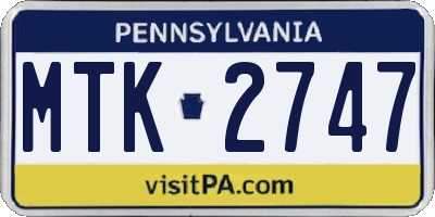 PA license plate MTK2747