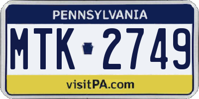 PA license plate MTK2749