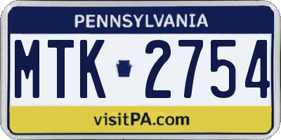 PA license plate MTK2754