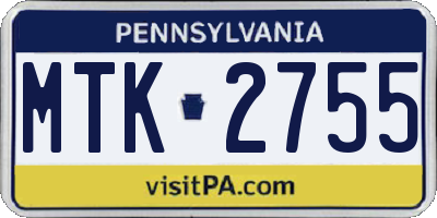 PA license plate MTK2755