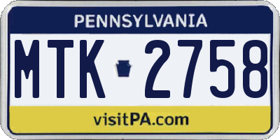 PA license plate MTK2758