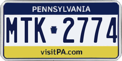 PA license plate MTK2774