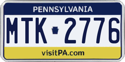 PA license plate MTK2776