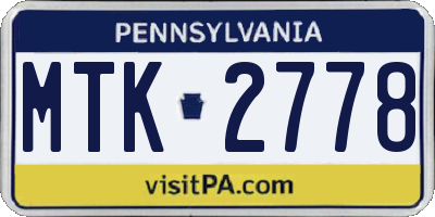 PA license plate MTK2778
