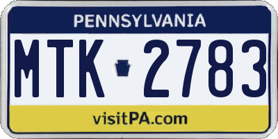 PA license plate MTK2783