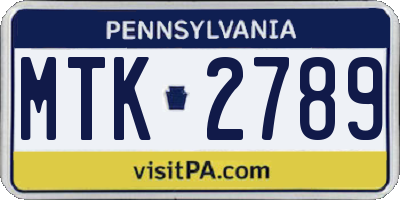PA license plate MTK2789