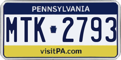 PA license plate MTK2793