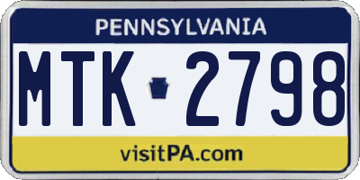 PA license plate MTK2798