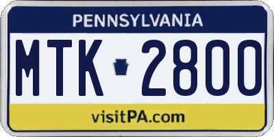 PA license plate MTK2800