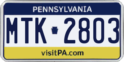 PA license plate MTK2803