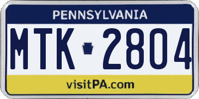 PA license plate MTK2804