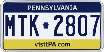 PA license plate MTK2807
