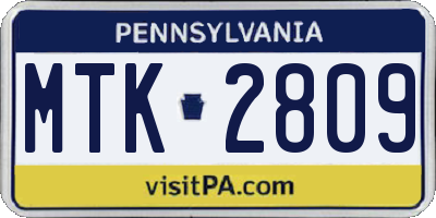 PA license plate MTK2809