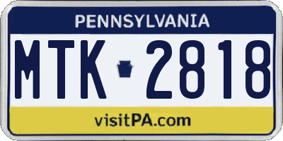 PA license plate MTK2818