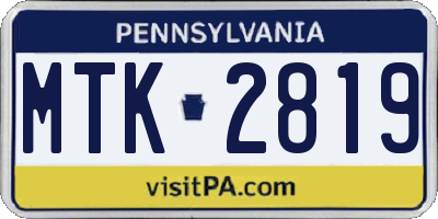 PA license plate MTK2819