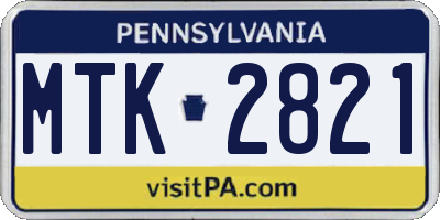 PA license plate MTK2821