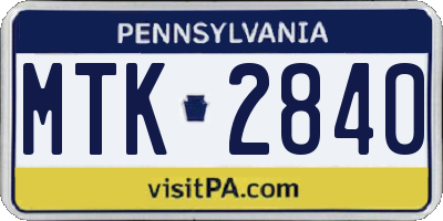 PA license plate MTK2840