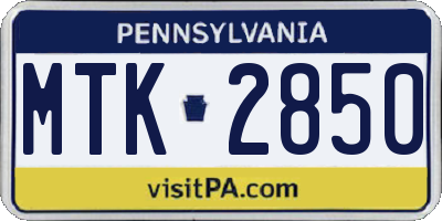 PA license plate MTK2850