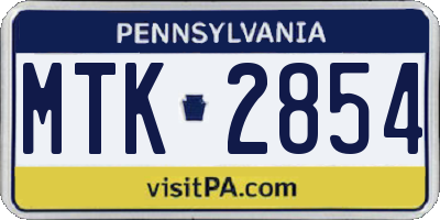 PA license plate MTK2854